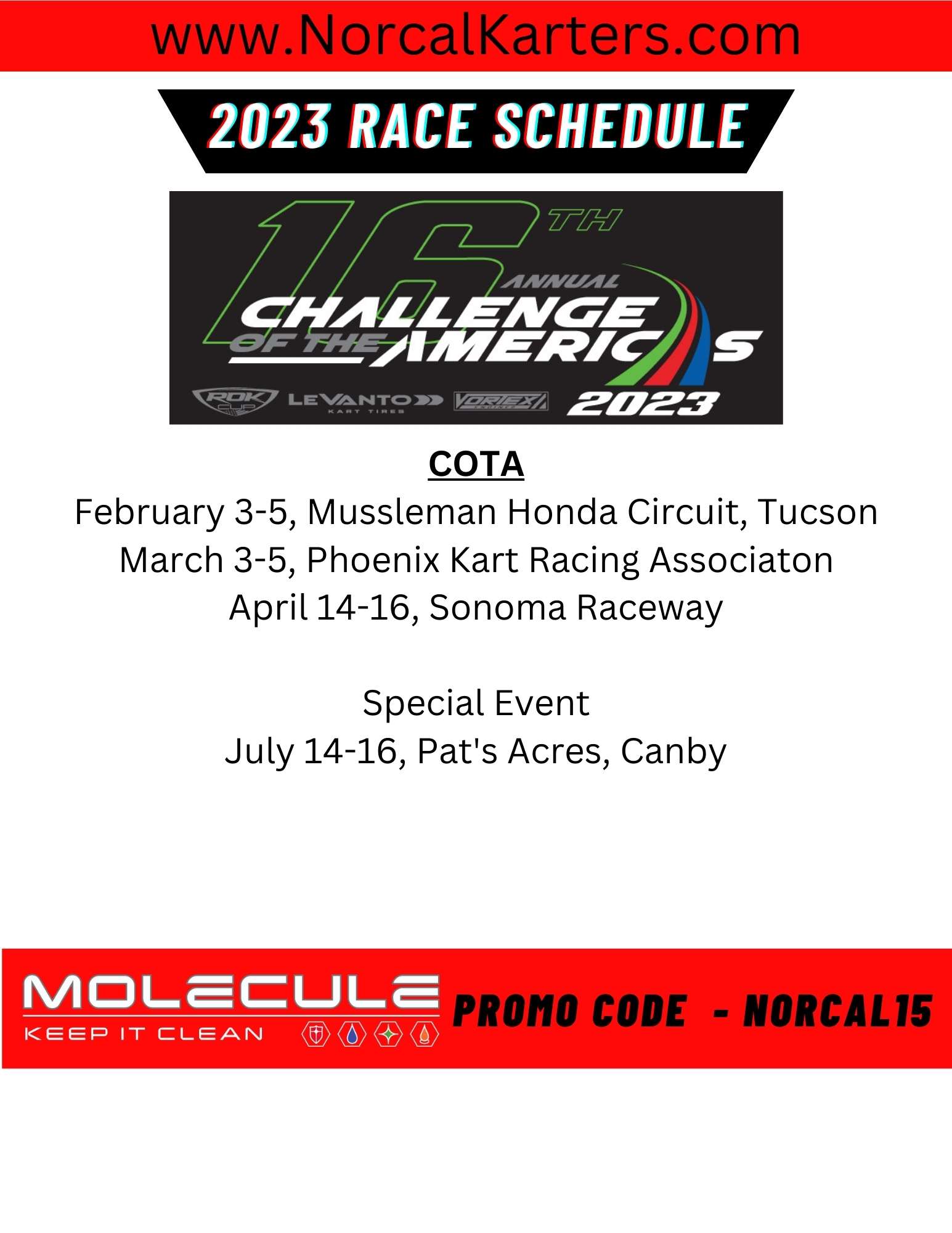 Challenge of the Americas 2023 Schedule Norcal Karting